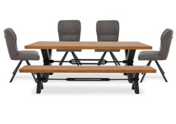 Bodahl - Terra Straight Edge Dining Table with Tension Bolt X-Leg, Bench and 4 Steel Fabric Swivel Chairs - 240-cm