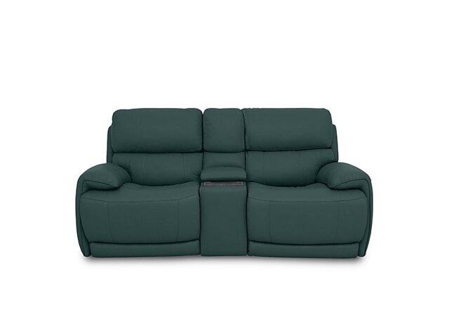 World of Leather - Link NC Leather 2 Seater Power Recliner Sofa with Power Headrests and Cupholders - NC Lake Green