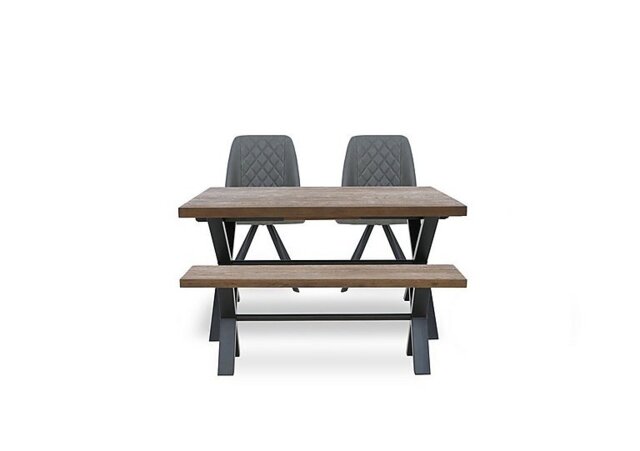 Jupiter Small Dining Table with X Shaped Legs, Bench and 2 Swivel Chairs - Grey