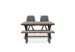 Jupiter Small Dining Table with X Shaped Legs, Bench and 2 Swivel Chairs - Grey
