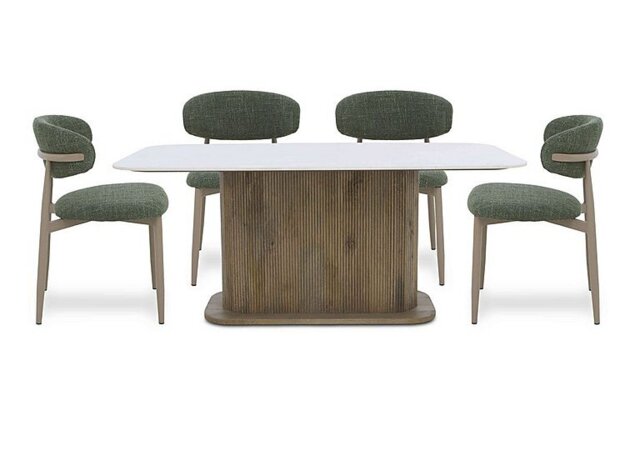Aimar Rectangular Dining Table and 4 Open Back Chairs - Green