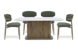 Aimar Rectangular Dining Table and 4 Open Back Chairs - Green