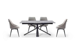 Crete Large Extending Dining Table and 4 Swivel Chairs - Taupe