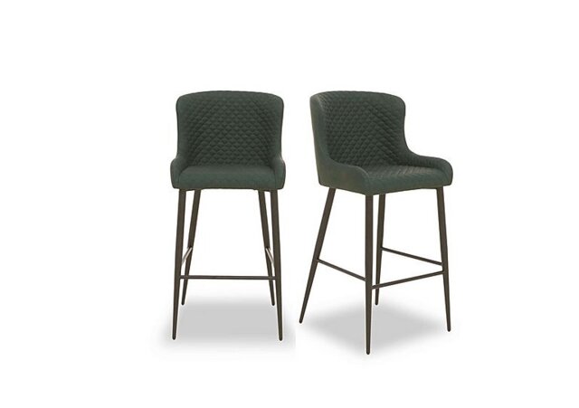 Hanoi Pair of Faux Leather Bar Stools - Bottle Green