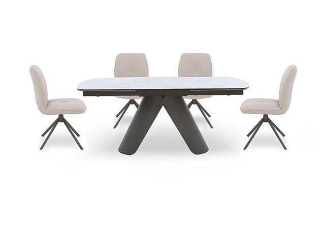 Perla Gloss Extending Dining Table and 4 Faux Leather Swivel Chairs - 180-cm