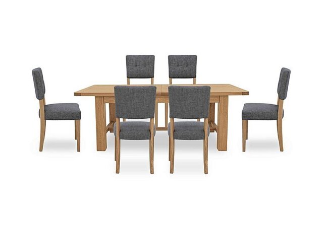 Furnitureland - Augusta Large Rectangular Extending Dining Table and 6 Open Back Upholstered Chairs - Anthracite