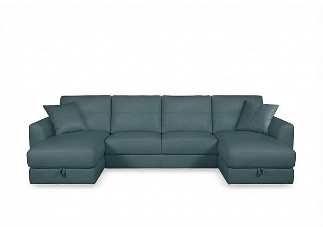 Nest Large NC Leather U-Shaped Corner Sofa with Double Storage Chaises - NC Lake Green - Sofas and Armchairs - In Time for Christmas