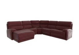 World of Leather - Link BV Leather Left Hand Facing Corner Chaise Power Sofa - BV Deep Red