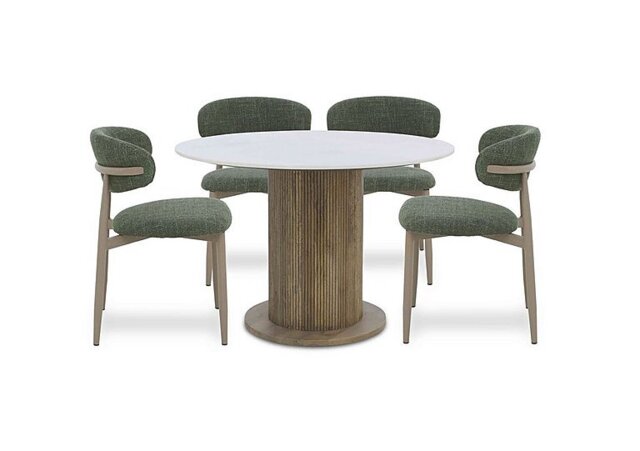 Aimar Round Dining Table and 4 Open Back Chairs - Green