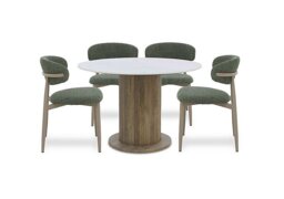 Aimar Round Dining Table and 4 Open Back Chairs - Green