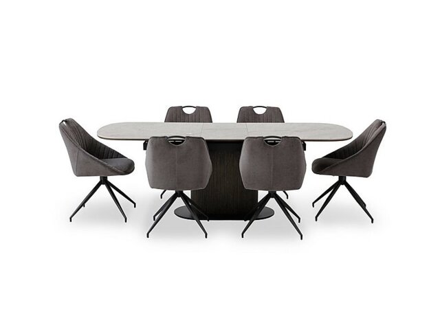 Petra Pop Up Extending Dining Table and 6 Swivel Chairs - 180-cm - Dark Grey