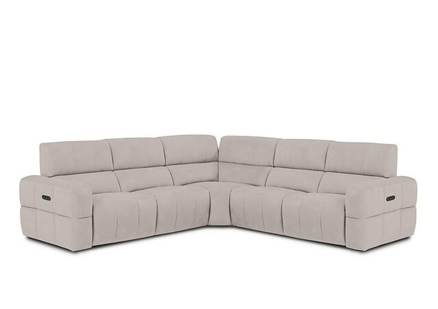 Cube Fabric Large Power Recliner Corner Sofa with Power Headrests - Lead Grey