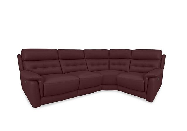 World of Leather - Springer BV Leather Right Hand Facing Corner Sofa with Power Recliner - BV Deep Red