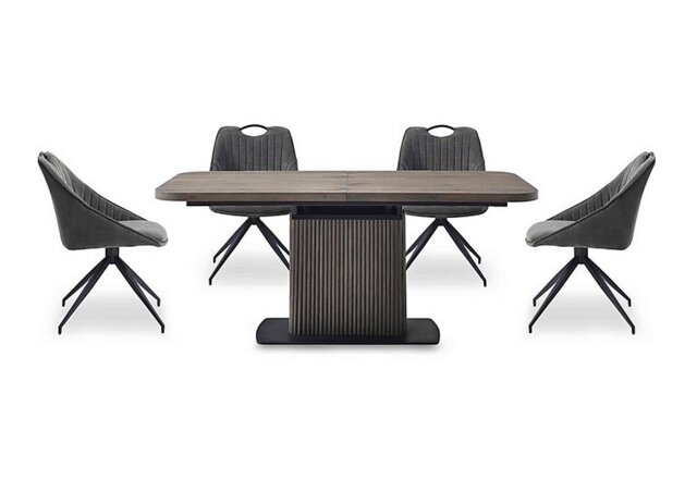 Jai Large Extending Dining Table with 4 Swivel Chairs - Dark Grey