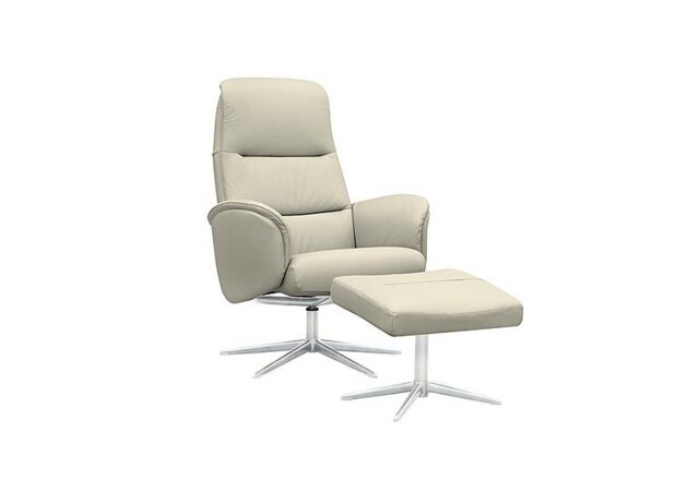 G Plan - Falum Leather Swivel Recliner Chair and Footstool with Chrome Base