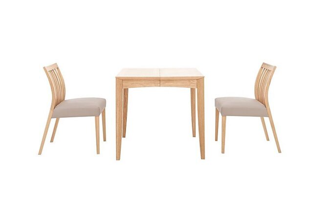 Duplex Small Extending Dining Table with 2 Low Slatted-Back Chairs - Grey