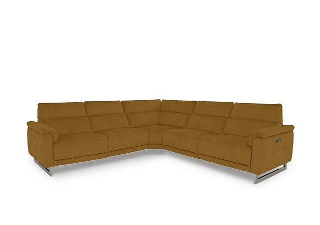 Moet Large Fabric Power Recliner Corner Sofa with Telescopic Headrests - Opulence Saffron