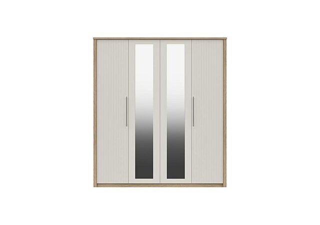 London Bedrooms - Chelsea 4 Door Wardrobe with 2 Mirror Doors and Silver Handles