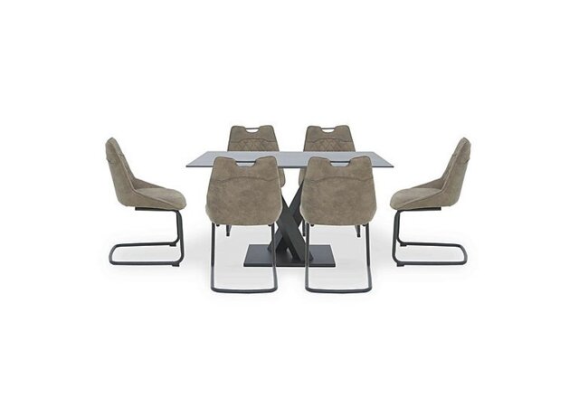 Warrior Grey Compact Fixed Dining Table with 6 Cantilever Chairs - Grey