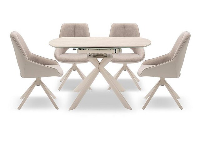 Tino Swivel Extending Dining Table and 4 Two Tone Swivel Chairs