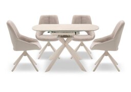 Tino Swivel Extending Dining Table and 4 Two Tone Swivel Chairs