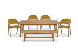 Stratford Large Extending Dining Table with Small Bench and 4 Fabric Dining Arm Chairs - Mustard Velvet