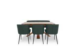 Hanoi Extending Dining Table with Wooden Base and 3 Faux Leather Chairs and a Bench - Bottle Green