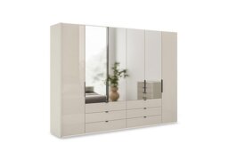 Wiemann - Amara 300cm 6 Door Bifold Combi Wardrobe with 4 Mirror Doors, 2 Glass Doors and 6 Glass Drawers