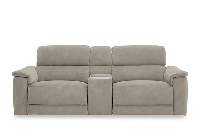 Genius Fabric 3 Seater Power Recliner Media Sofa with Power Headrests, Power Lumbar and Heated Seats - Marble Cream