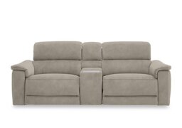 Genius Fabric 3 Seater Power Recliner Media Sofa with Power Headrests, Power Lumbar and Heated Seats - Marble Cream