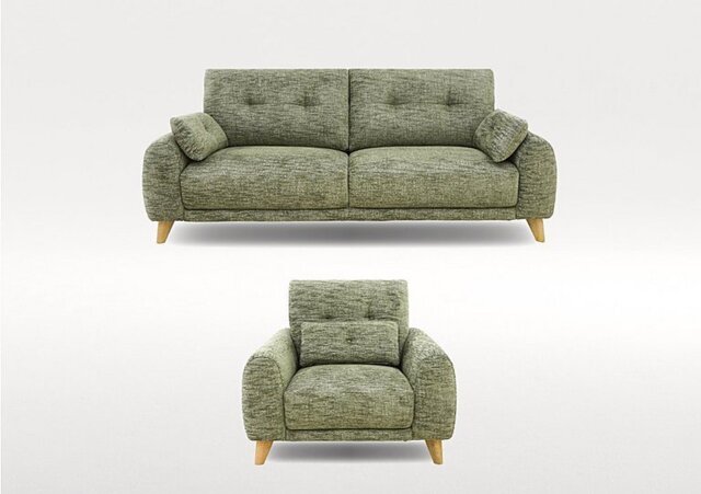 Malmo 3 Seater Fabric Sofa and Armchair Set - Olive Green