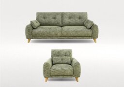 Malmo 3 Seater Fabric Sofa and Armchair Set - Olive Green
