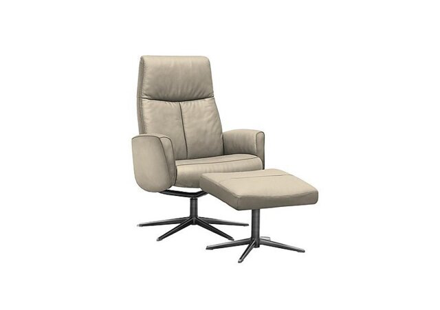 G Plan - Vaasa Leather Swivel Recliner Chair and Footstool with Black Base - Oxford Mushroom - Living Room Furniture