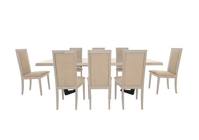 Palazzo 160cm Extending Dining Table in Sand Birch with 8 Rombi Chairs - Aquos Cream