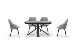 Crete Small Extending Dining Table and 4 Swivel Chairs - Taupe