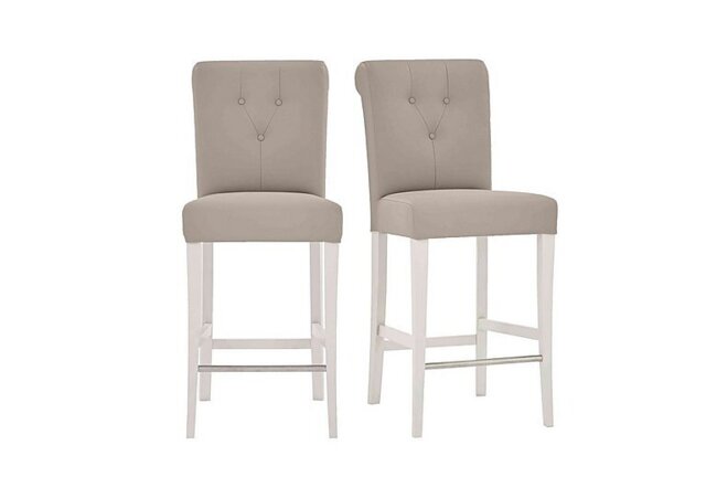 Furnitureland - Annecy Pair of Faux NC Leather Roll Back Bar Stools - Grey