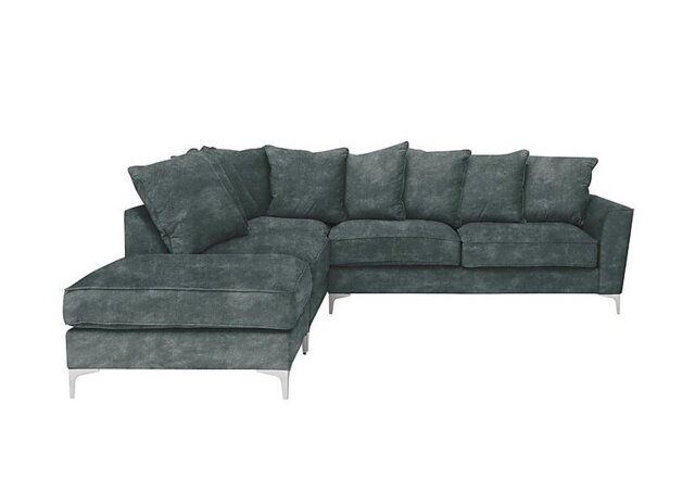 Legend Scatter Back Fabric Left Hand Facing Corner Sofa with Chrome Feet - Sublime Aqua