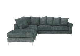 Legend Scatter Back Fabric Left Hand Facing Corner Sofa with Chrome Feet - Sublime Aqua