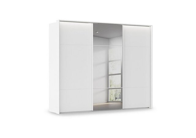 Rauch - Haven 280cm 3 Door Slider Wardrobe with 2 Décor Doors, 1 Mirror Door and Lights - Alpine White