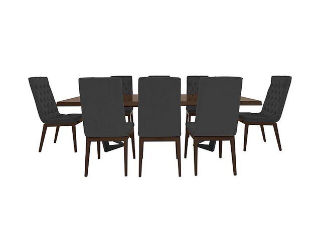 Palazzo 200cm Extending Dining Table in Dark Walnut with 8 Capitonne Buttoned Chairs - Scarlet Dark Grey