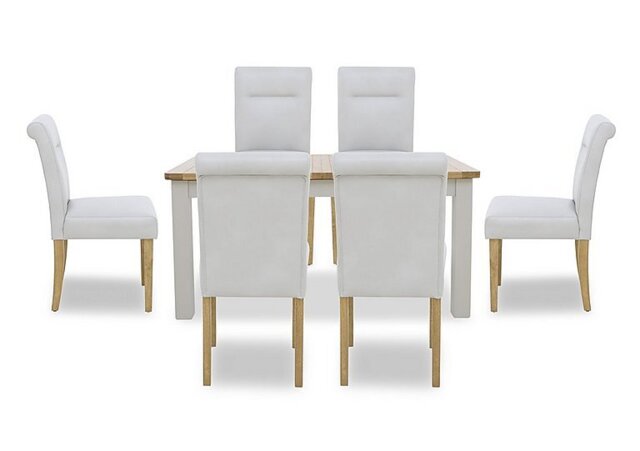 Lewis Rectangular Extending Dining Table and 6 Roll Back Faux Leather Chairs - Light Grey