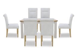 Lewis Rectangular Extending Dining Table and 6 Roll Back Faux Leather Chairs - Light Grey