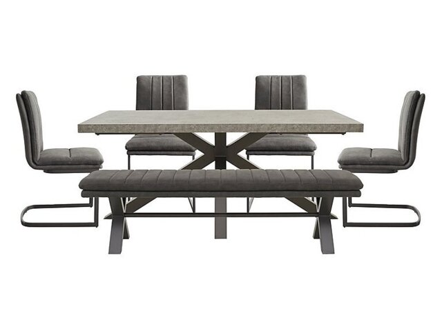 Moon Star Base Dining Table, Fabric Bench and 4 Fabric Cantilever Chairs