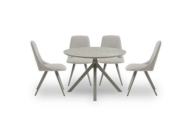 Matera Round Dining Table with Star Base and 4 Faux Leather Chairs with Taupe Legs