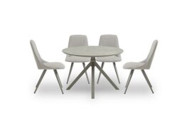 Matera Round Dining Table with Star Base and 4 Faux Leather Chairs with Taupe Legs