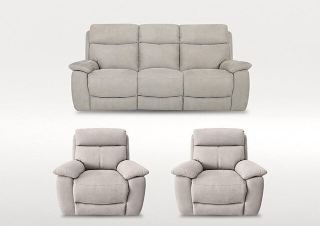 Echo 3 Seater Fabric Power Recliner Sofa and 2 Armchairs Set - Silver - Sofas and Armchairs