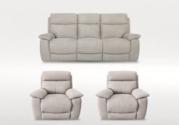Echo 3 Seater Fabric Power Recliner Sofa and 2 Armchairs Set - Silver - Sofas and Armchairs