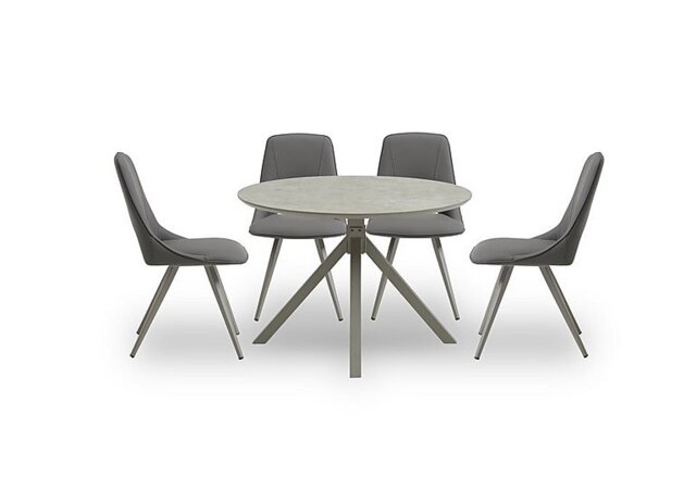 Matera Round Dining Table with Star Base and 4 Faux Leather Chairs with Taupe Legs - Anthracite