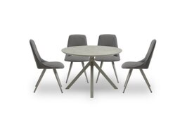 Matera Round Dining Table with Star Base and 4 Faux Leather Chairs with Taupe Legs - Anthracite