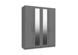 London Bedrooms - Bexley 4 Door Wardrobe With 2 Mirror Doors - Dust Grey Gloss